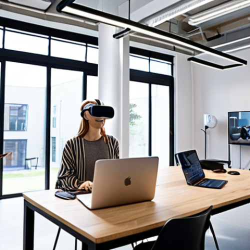 **

A diverse group of people collaborating on a digital project in a modern, light-filled co-working space. Some are using VR headsets to design immersive experiences, while others are analyzing data on large screens. The overall feeling is optimistic and innovative, showing the blend of human skills and technology.

**