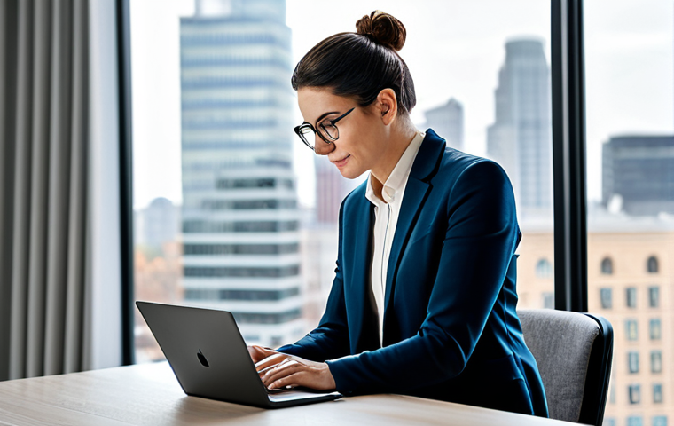 A professional adult, gender-neutral, working remotely from a modern, well-lit home office setup, with a laptop and a tablet. The subject is fully clothed in a modest, professional business casual outfit, looking focused and productive. In the background, a large window shows a blurred city skyline, symbolizing connection to a wider world. The scene emphasizes modern work dynamics, with a clean and organized workspace. Appropriate attire, safe for work, perfect anatomy, correct proportions, natural pose, well-formed hands, proper finger count, natural body proportions, professional photography, high quality image, appropriate content, family-friendly.