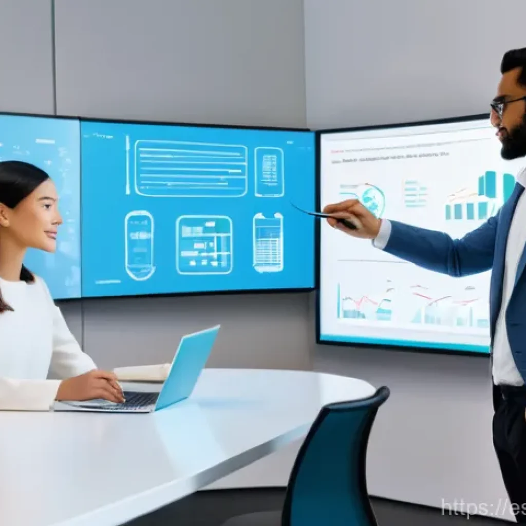 자동화 대응 직업 전환 계획의 핵심 요소 - **Prompt: Human-AI Collaborative Workplace**
    "A diverse group of four professionals (two men, tw...