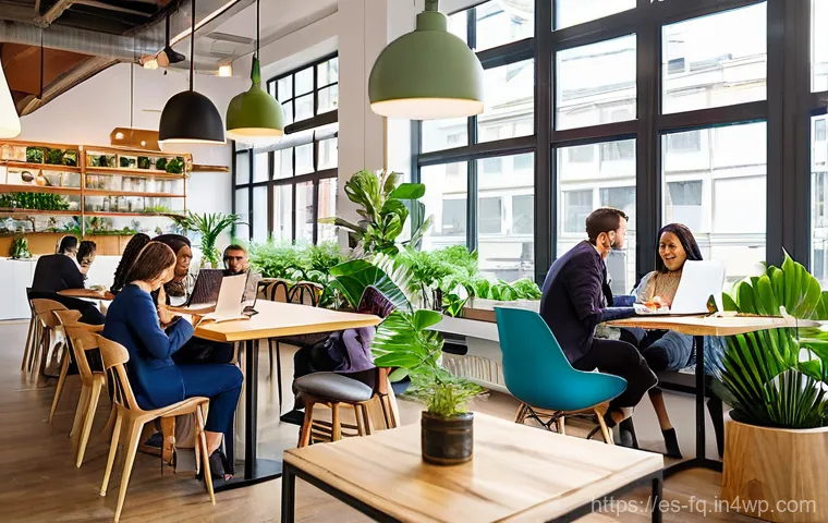 직업 전환을 위한 네트워킹 팁 - **Image Prompt: The Informal Connection Hub**
    "A vibrant, sunlit co-working café bustling with d...