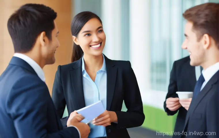 직업 전환을 위한 네트워킹 팁 - **Image Prompt: Deep Dive Conversation for Authentic Connections**
    "Two professionals, one male ...