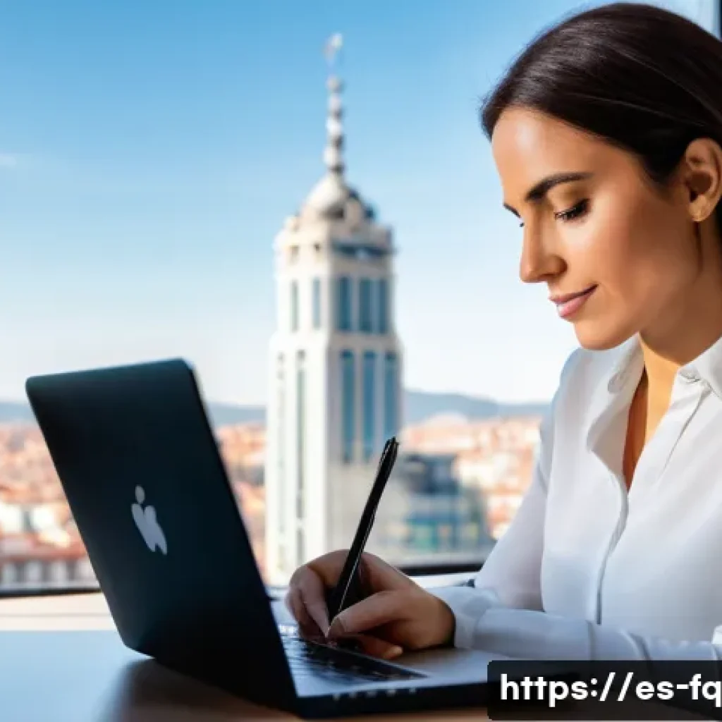 직업 전환 프로세스 단계별 가이드 - A professional Spanish woman in her early 30s, dressed in smart casual attire with a neat blouse and...