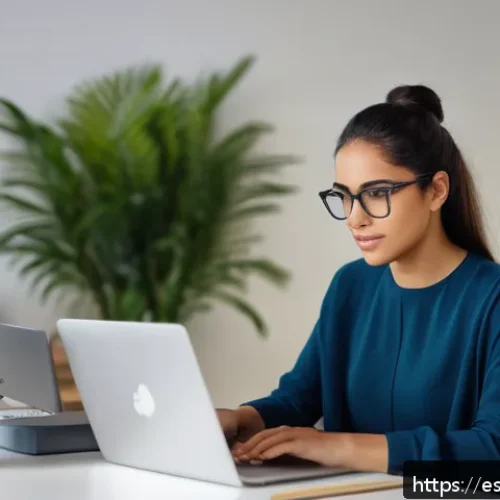 Home 30 자동화 대응 직업 전환의 전략적 접근 - A professional young Hispanic woman sitting at a modern home office desk, focused on her laptop scre...